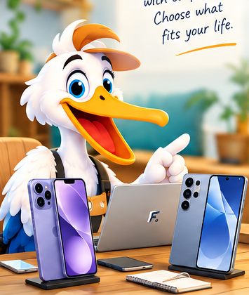 ONOCRA pelican comparing two phones to help visitors make informed decisions